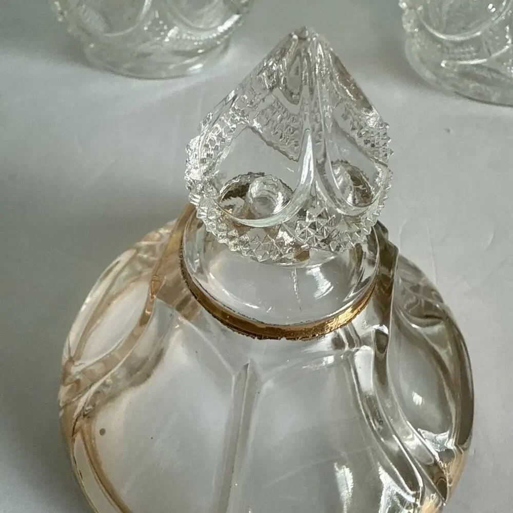 Vintage EAPG US Glass Biscuit Jar w/Lid and Sugar‎ bowl with gold Trim